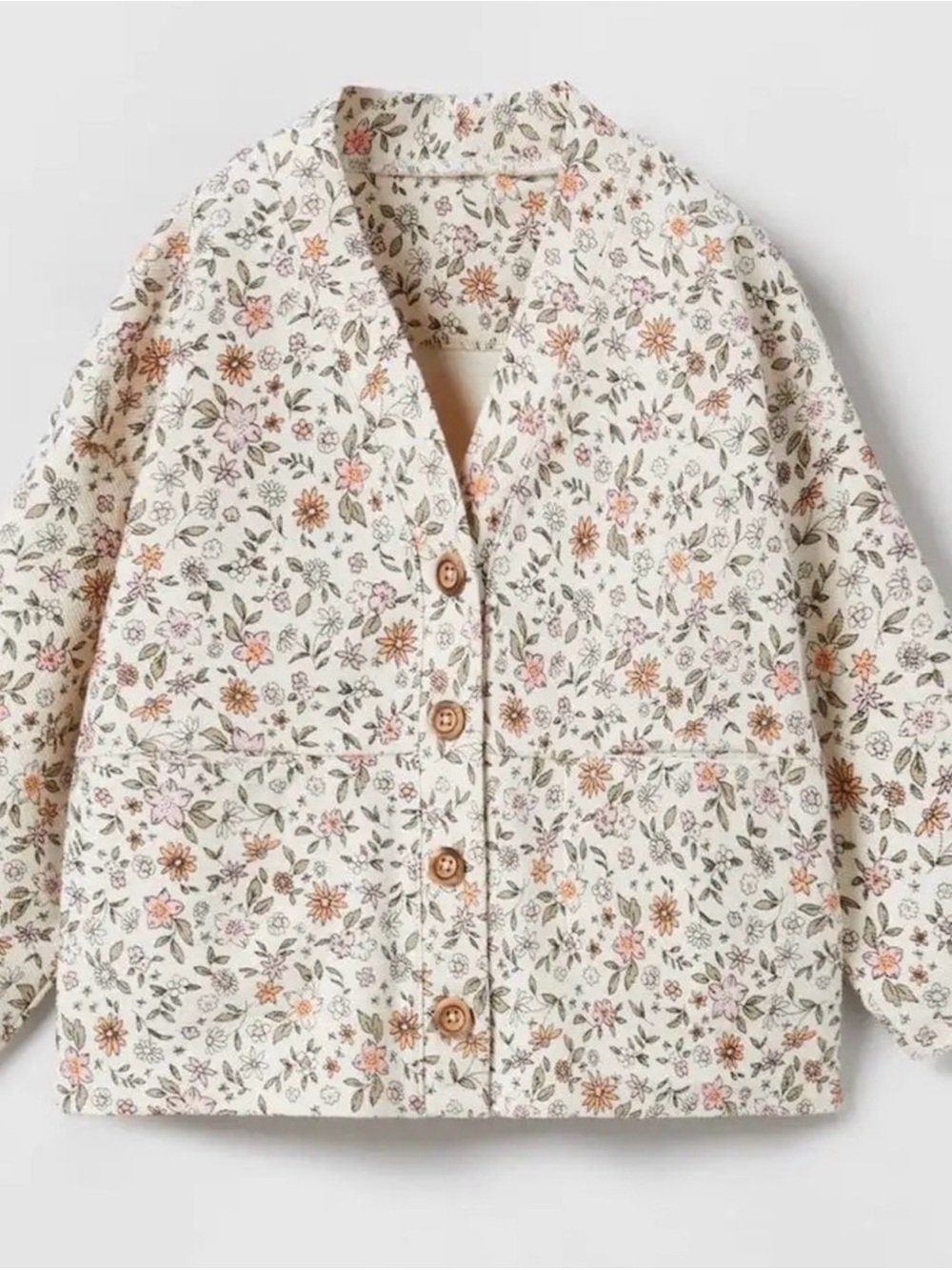 Zara Cream Floral Twill Cotton Button Jacket
